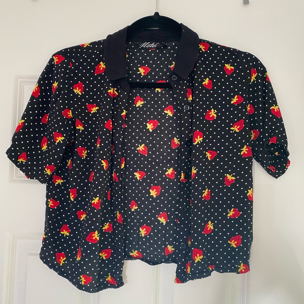 Vintage print cropped button-up shirt size s